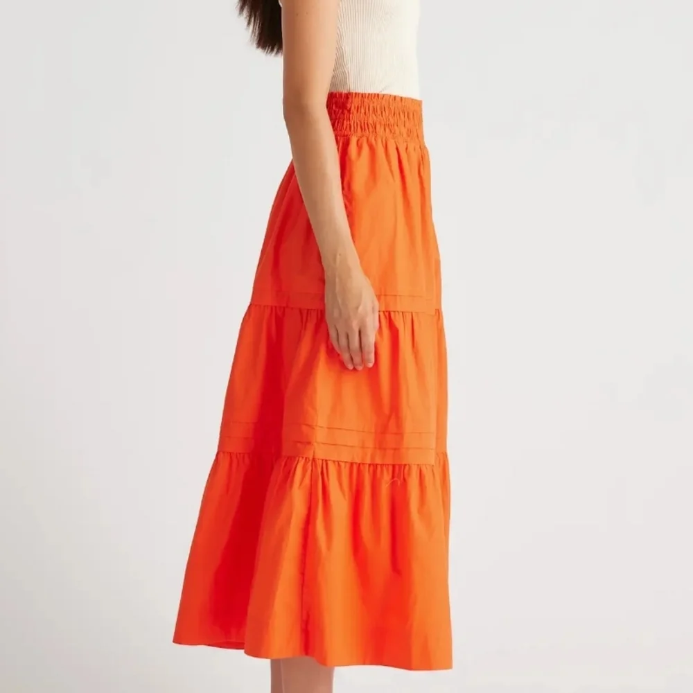 Quince 100% Organic Cotton Poplin Tiered Maxi Skirt Vermilion Red Women Medium - Picture 3 of 9